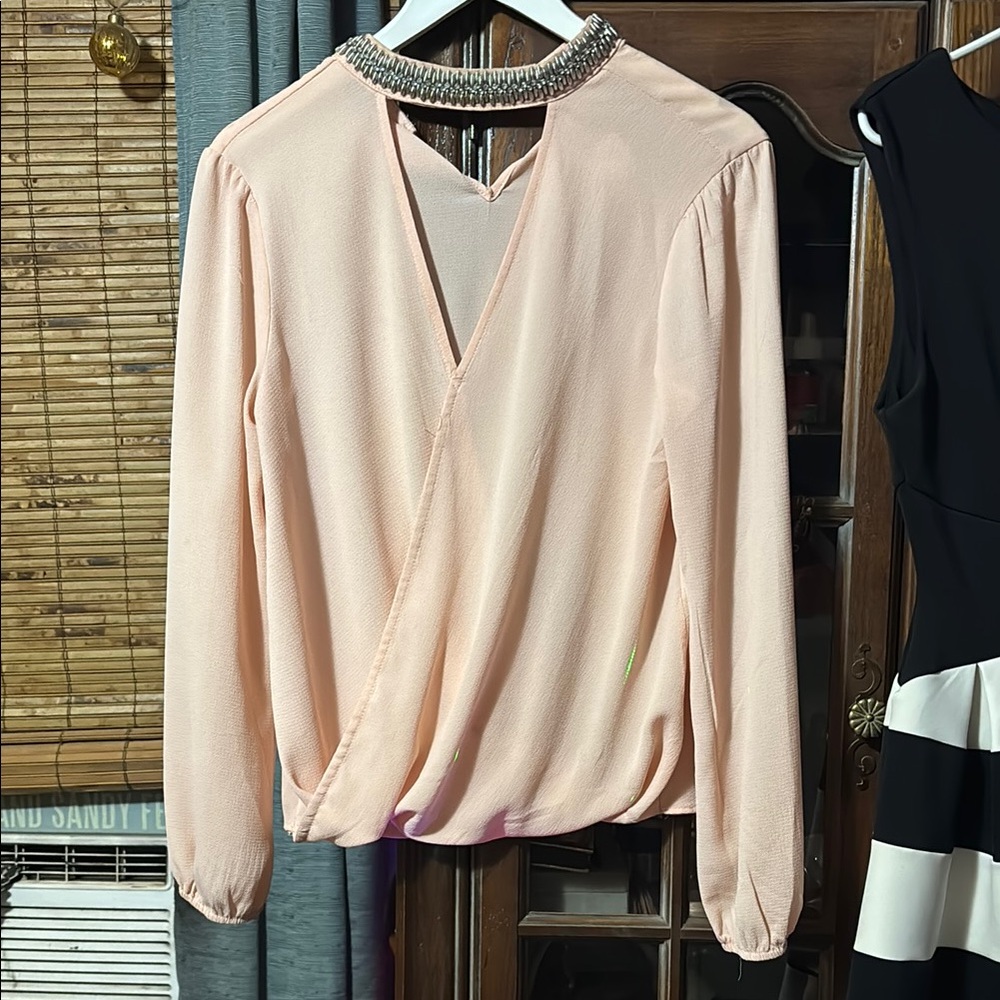 Elegant Peach Blouse with Embellished Collar